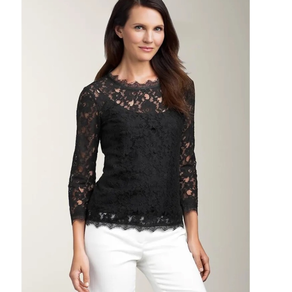 Talbots Black Chantilly Lace Top Cami Set Sz 6